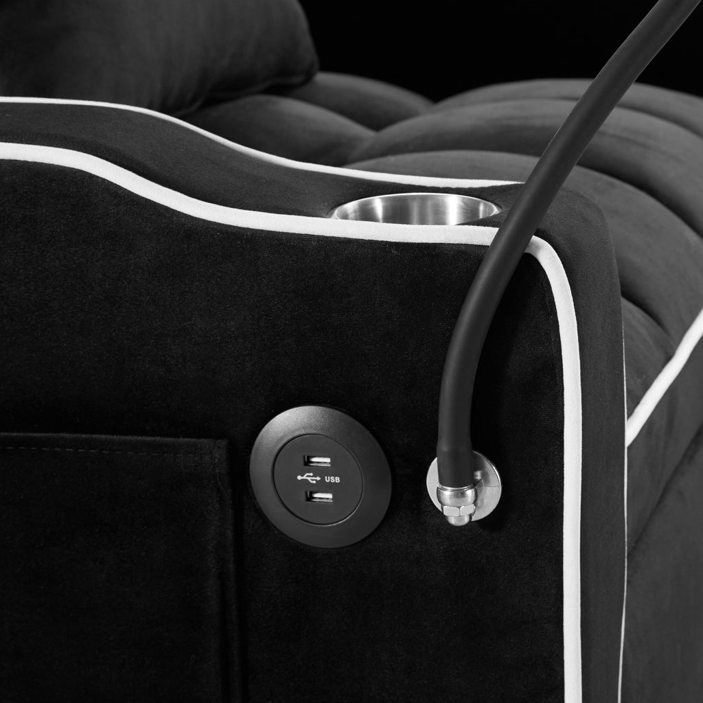 Canapé-lit convertible 3 en 1 en velours noir moderne 35,83 pouces avec dossier réglable et port de chargement USB pour le salon