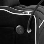 Canapé-lit convertible 3 en 1 en velours noir moderne 35,83 pouces avec dossier réglable et port de chargement USB pour le salon