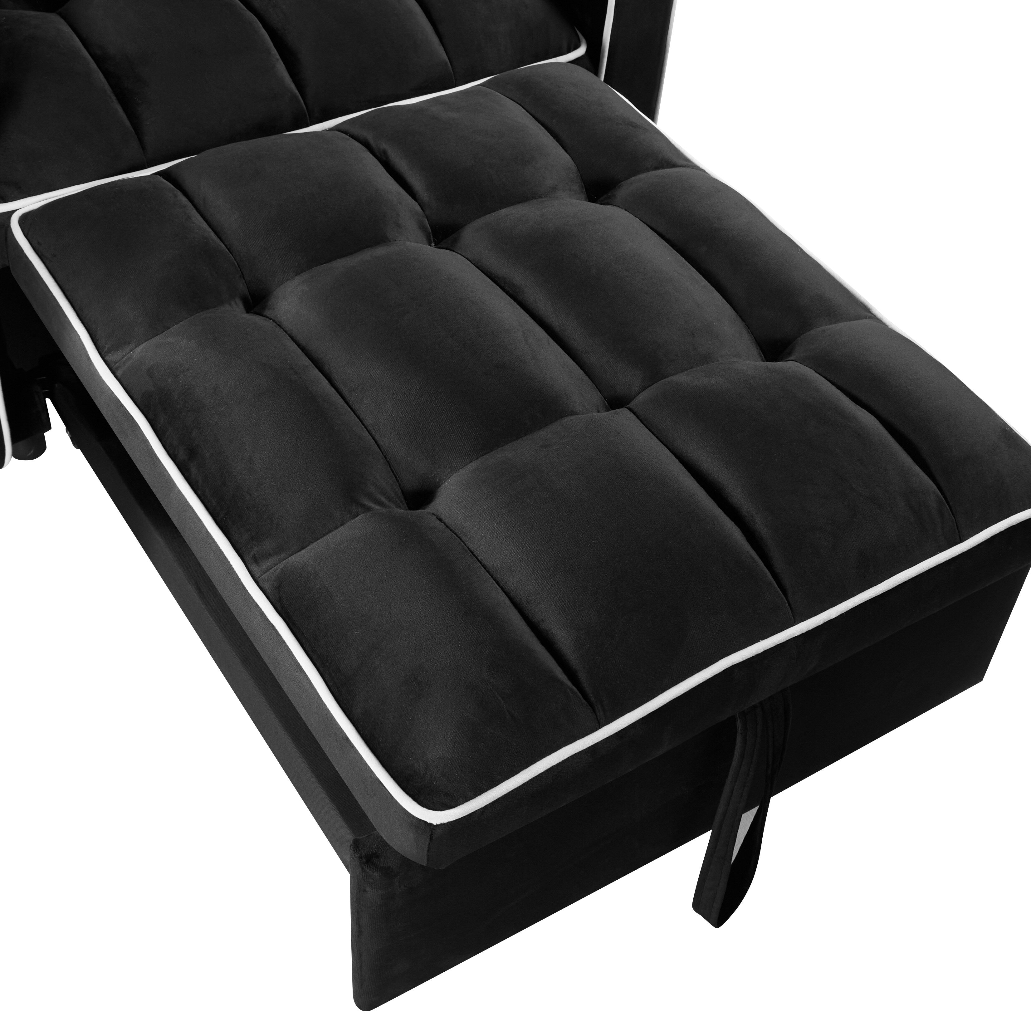 Canapé-lit convertible 3 en 1 en velours noir moderne 35,83 pouces avec dossier réglable et port de chargement USB pour le salon