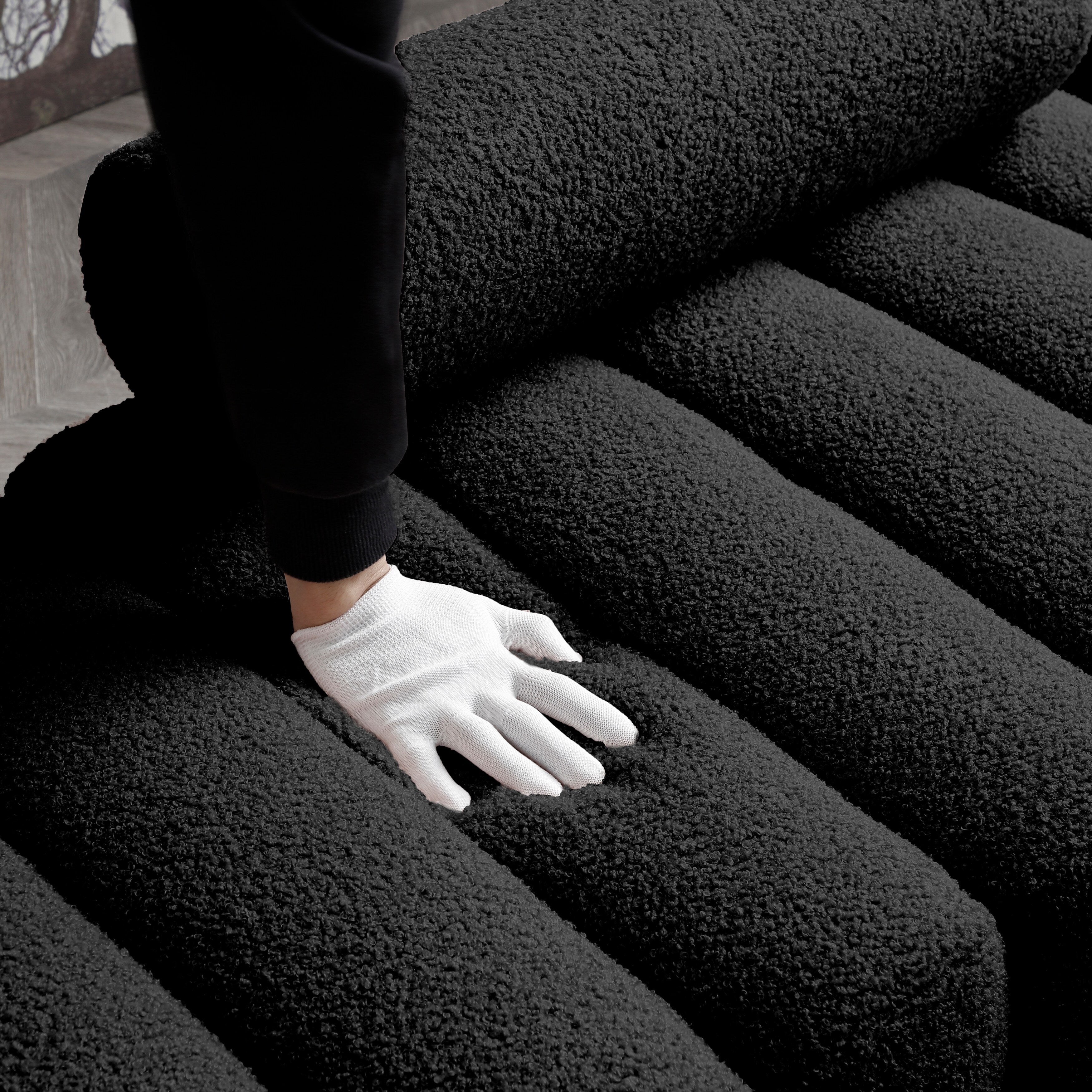 Canapé-lit ottoman noir moderne 53,2 pouces, rembourré en sherpa, avec pieds en métal doré, pour chambre à coucher