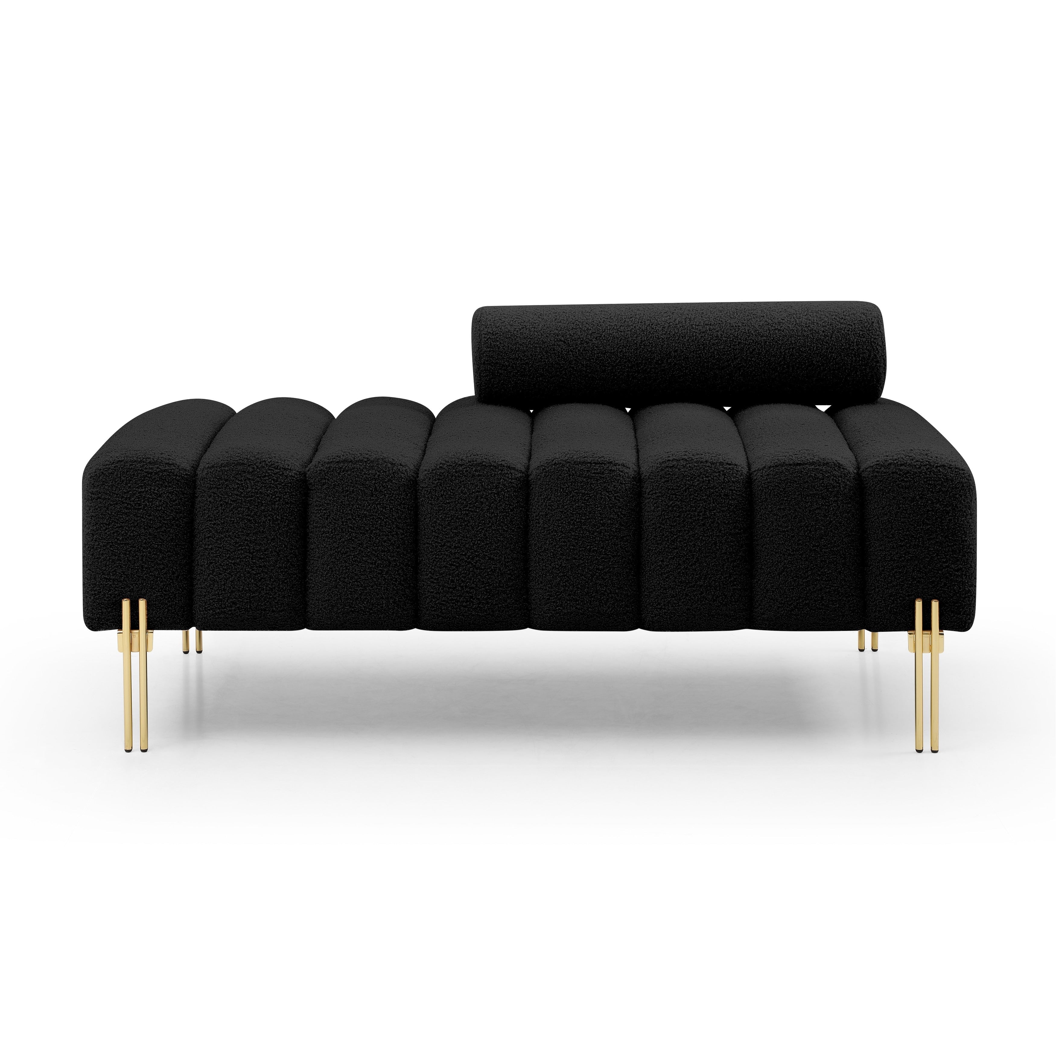 Canapé-lit ottoman noir moderne 53,2 pouces, rembourré en sherpa, avec pieds en métal doré, pour chambre à coucher