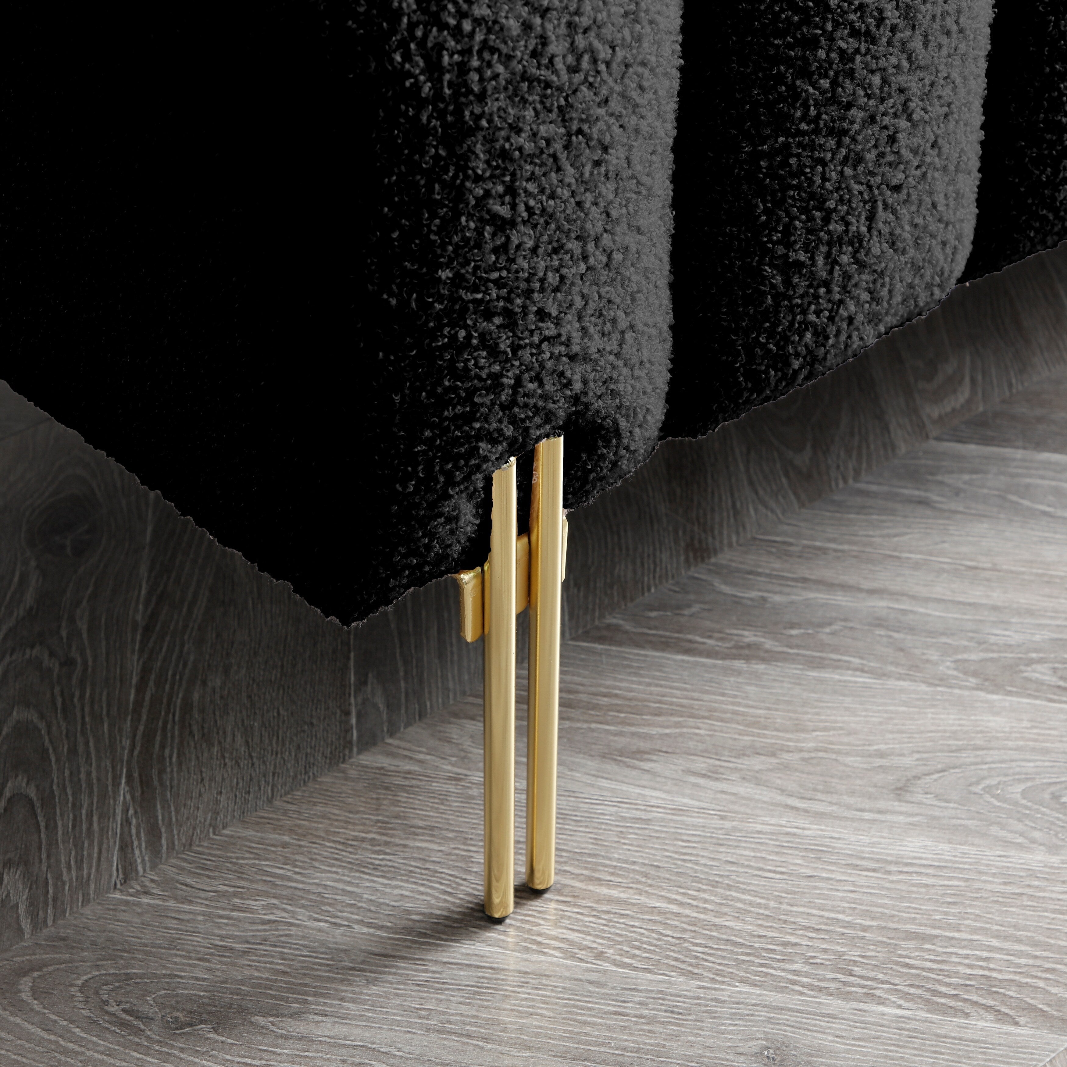 Canapé-lit ottoman noir moderne 53,2 pouces, rembourré en sherpa, avec pieds en métal doré, pour chambre à coucher