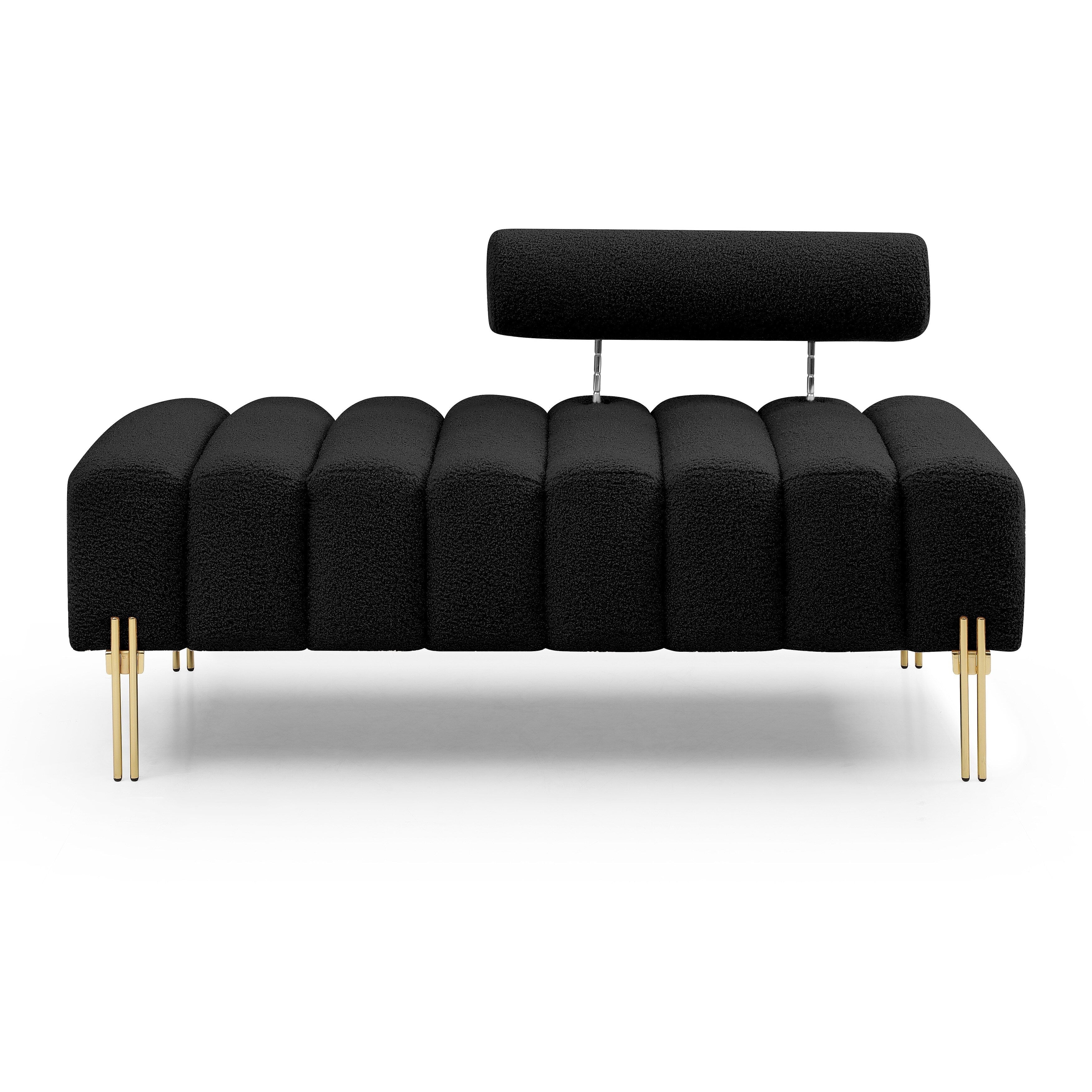 Canapé-lit ottoman noir moderne 53,2 pouces, rembourré en sherpa, avec pieds en métal doré, pour chambre à coucher