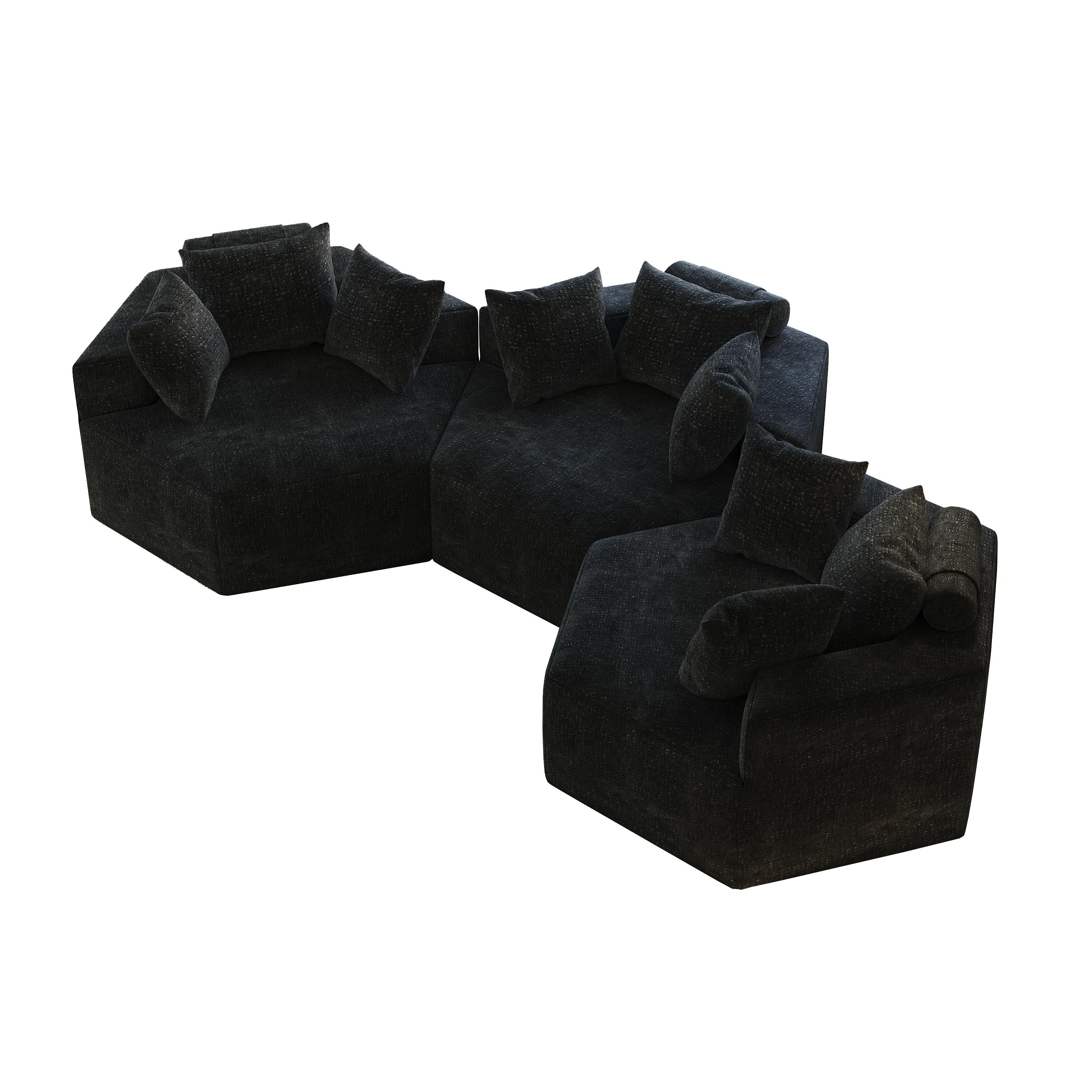 Canapé-lit simple moderne noir 54 en éponge chenille avec coussin de dossier pour salon