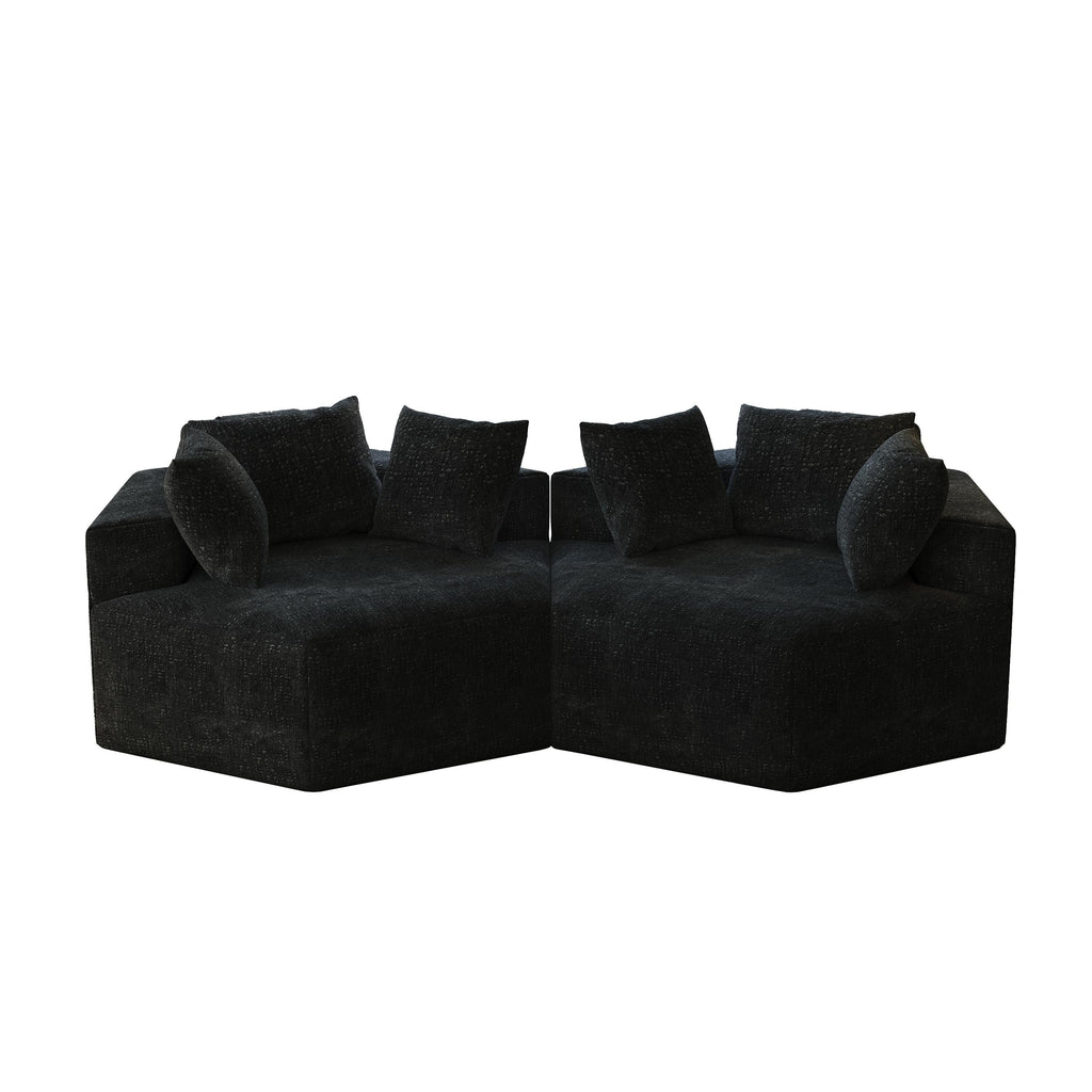 Canapé-lit simple moderne noir 54 en éponge chenille avec coussin de dossier pour salon