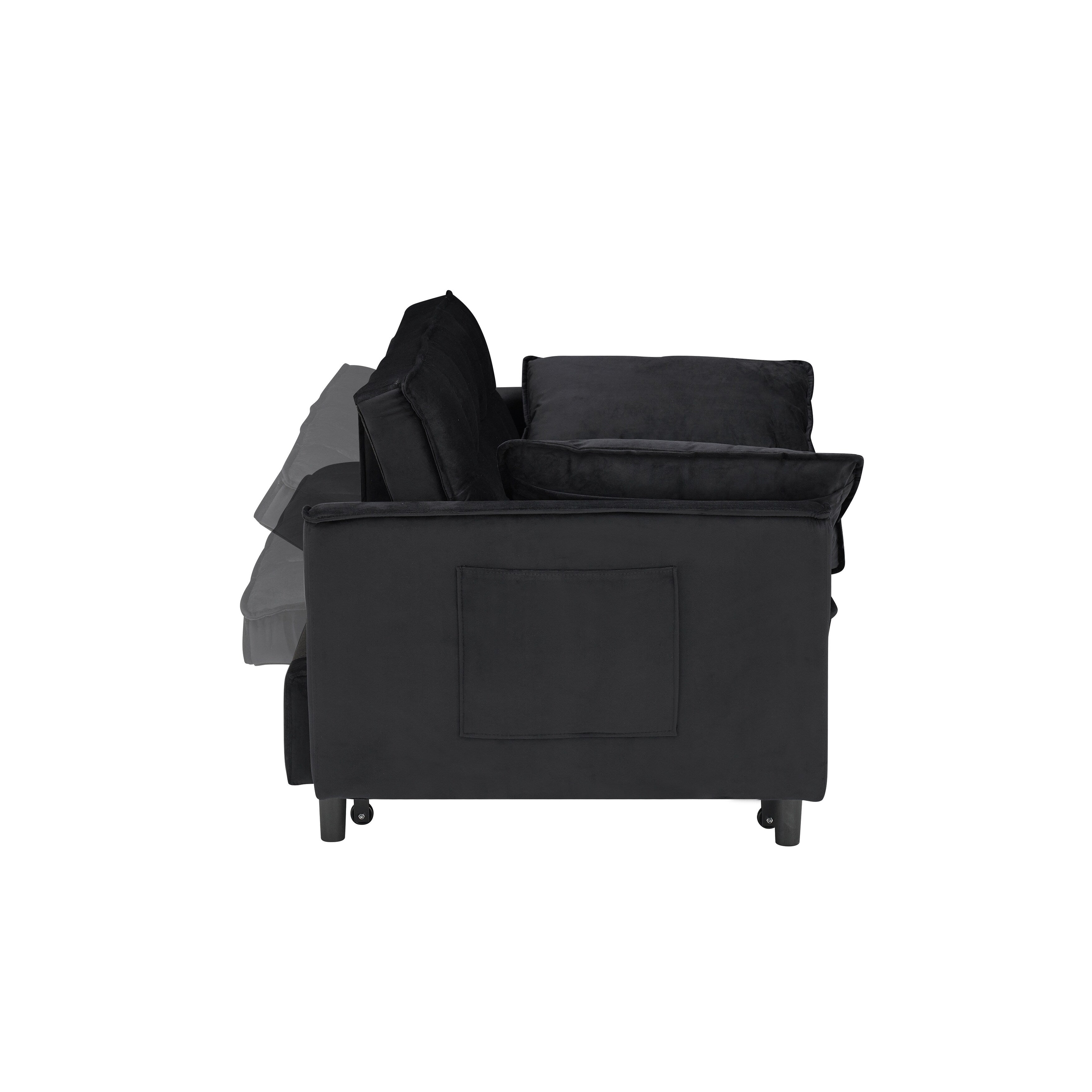 Canapé-lit convertible 3 en 1 en velours noir moderne 55 avec dossier et oreillers pour le salon