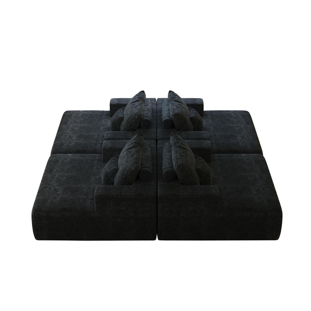 Canapé-lit simple moderne en éponge chenille noire 55 pouces avec coussin de dossier pour salon