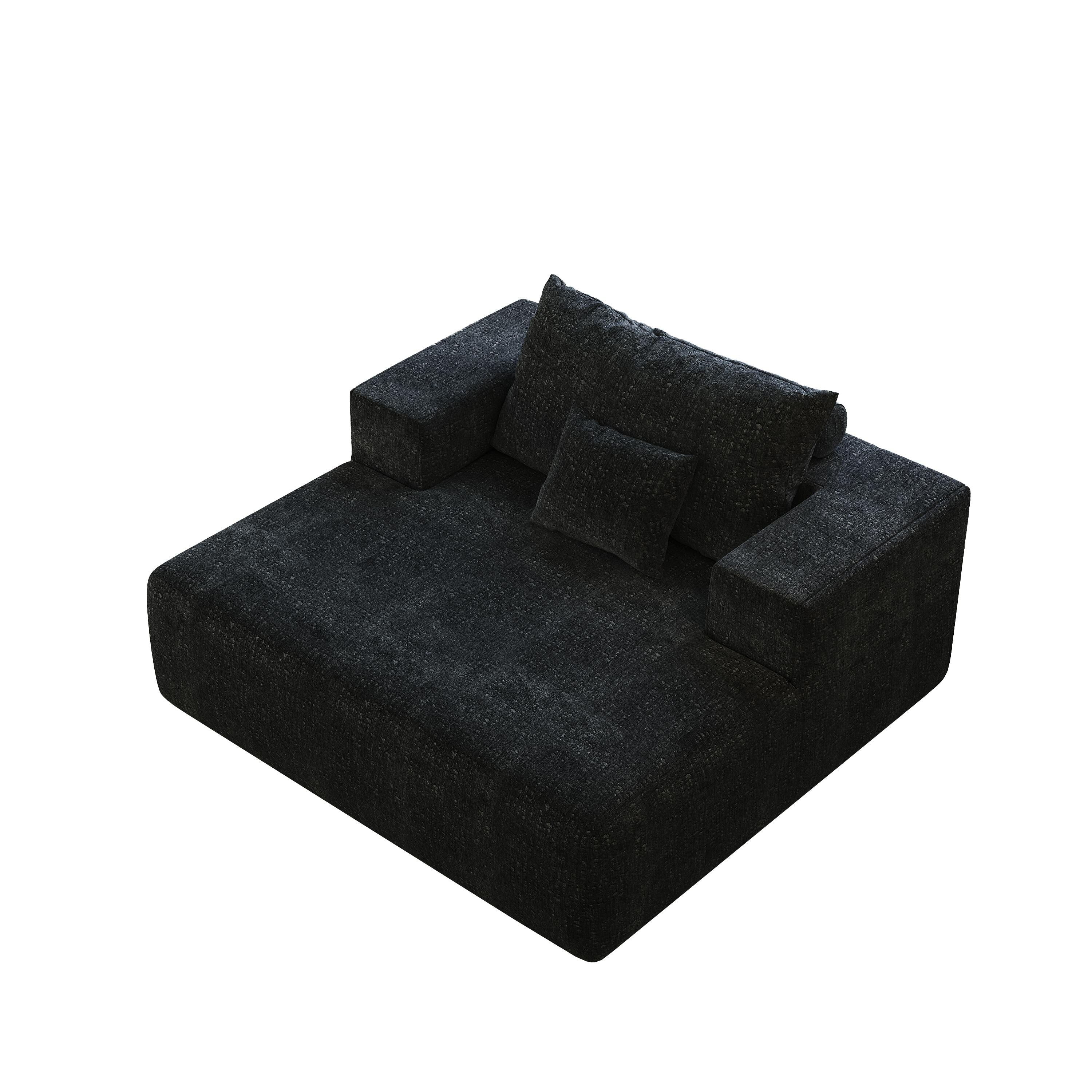 Canapé-lit simple moderne en éponge chenille noire 55 pouces avec coussin de dossier pour salon