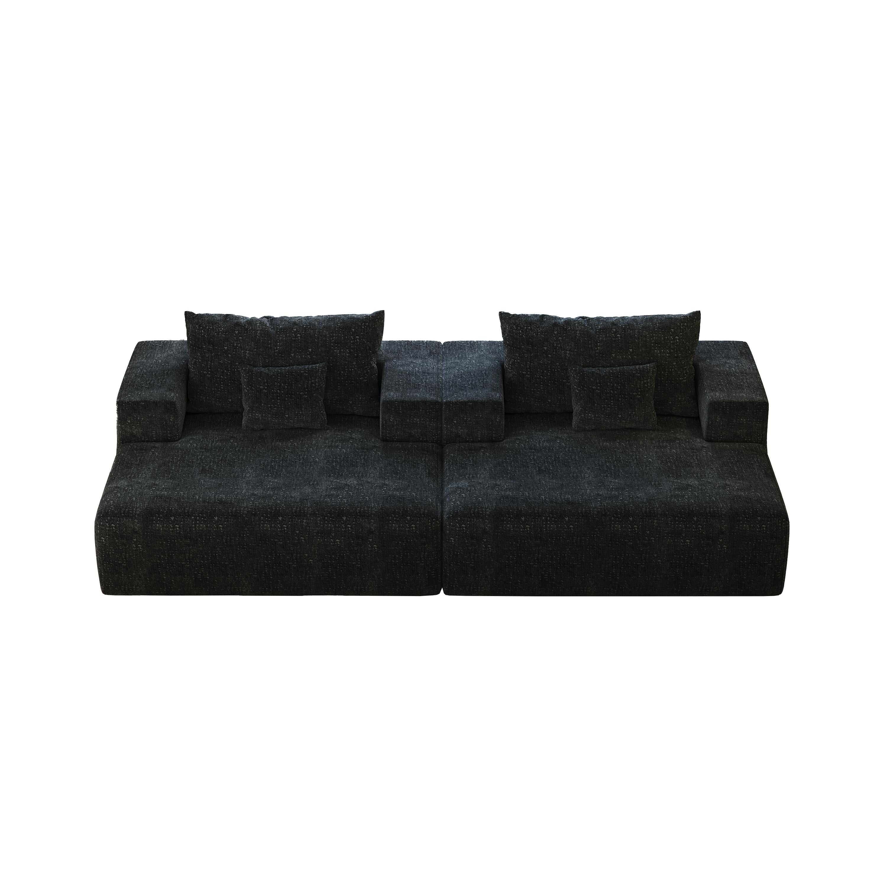 Canapé-lit simple moderne en éponge chenille noire 55 pouces avec coussin de dossier pour salon