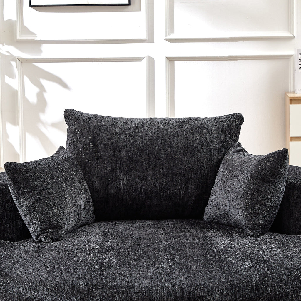 Canapé-lit simple rond noir moderne en chenille éponge de 55 pouces avec coussin de dossier pour salon