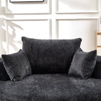 Canapé-lit simple rond noir moderne en chenille éponge de 55 pouces avec coussin de dossier pour salon