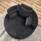 Canapé-lit simple rond noir moderne en chenille éponge de 55 pouces avec coussin de dossier pour salon