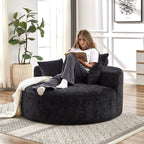 Canapé-lit simple rond noir moderne en chenille éponge de 55 pouces avec coussin de dossier pour salon
