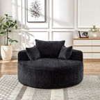Canapé-lit simple rond noir moderne en chenille éponge de 55 pouces avec coussin de dossier pour salon