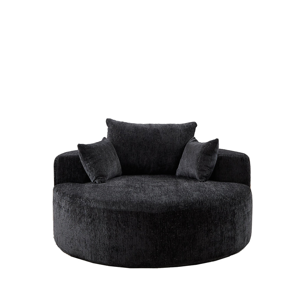 Canapé-lit simple rond noir moderne en chenille éponge de 55 pouces avec coussin de dossier pour salon