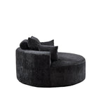 Canapé-lit simple rond noir moderne en chenille éponge de 55 pouces avec coussin de dossier pour salon