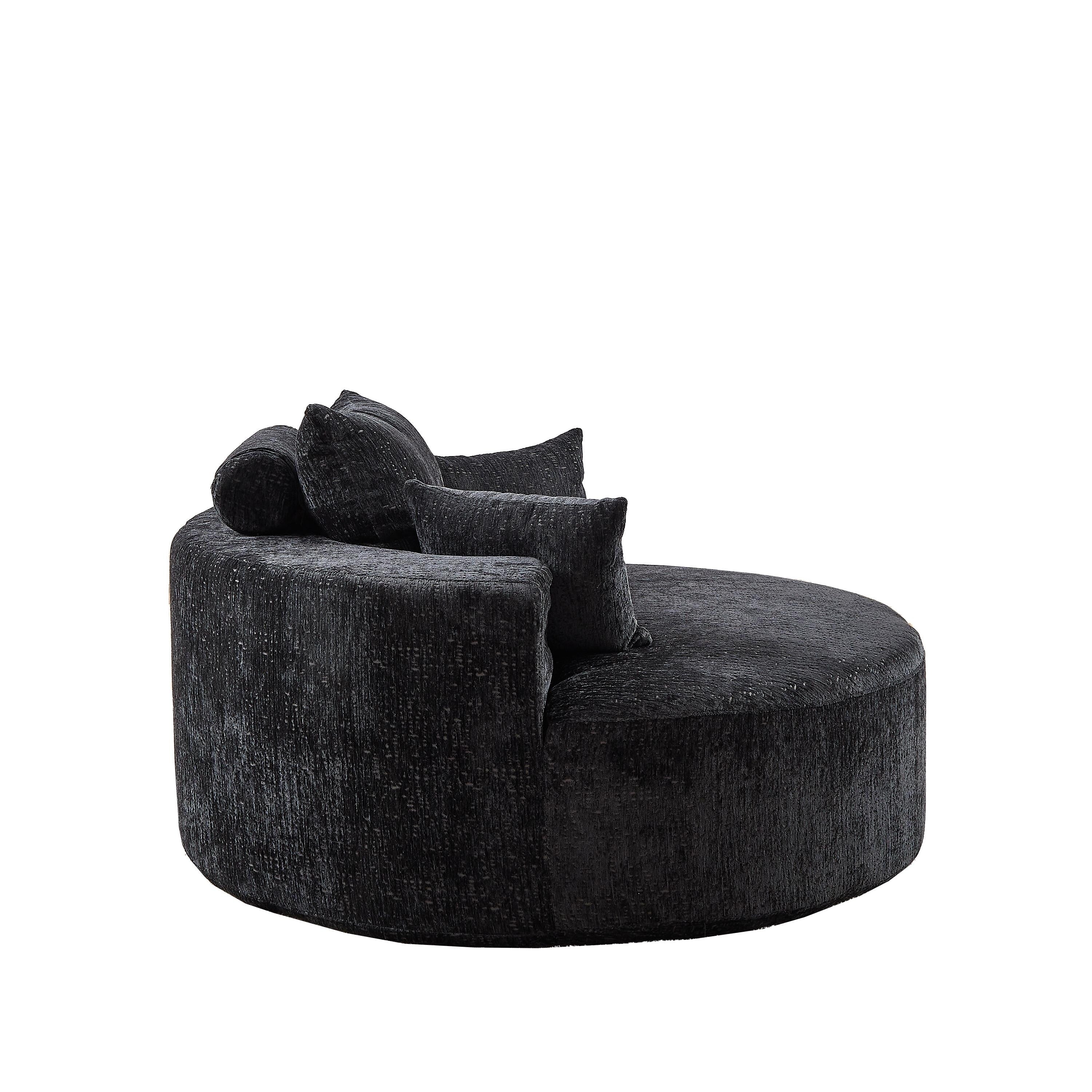 Canapé-lit simple rond noir moderne en chenille éponge de 55 pouces avec coussin de dossier pour salon