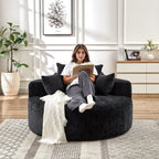 Canapé-lit simple rond noir moderne en chenille éponge de 55 pouces avec coussin de dossier pour salon