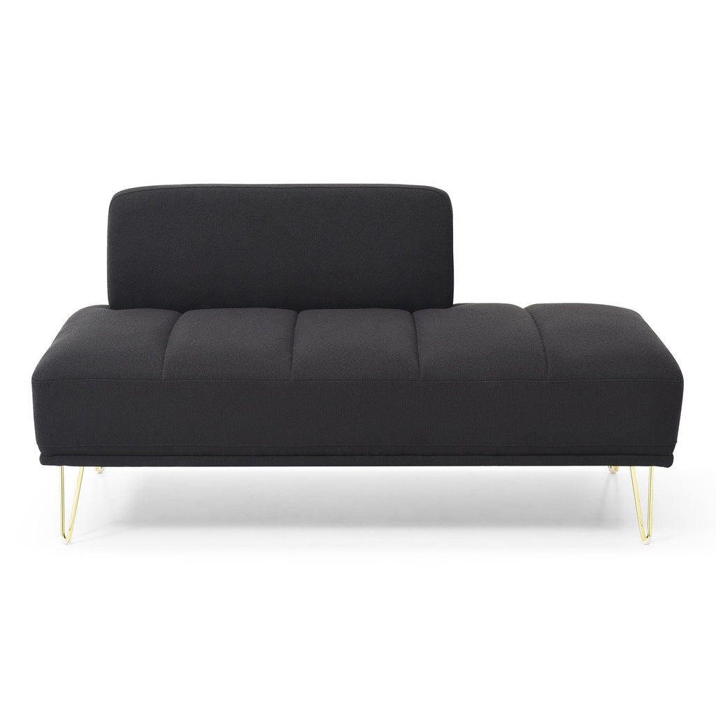 Banc de chevet rembourré noir moderne 56,3 avec pieds en métal doré pour chambre à coucher