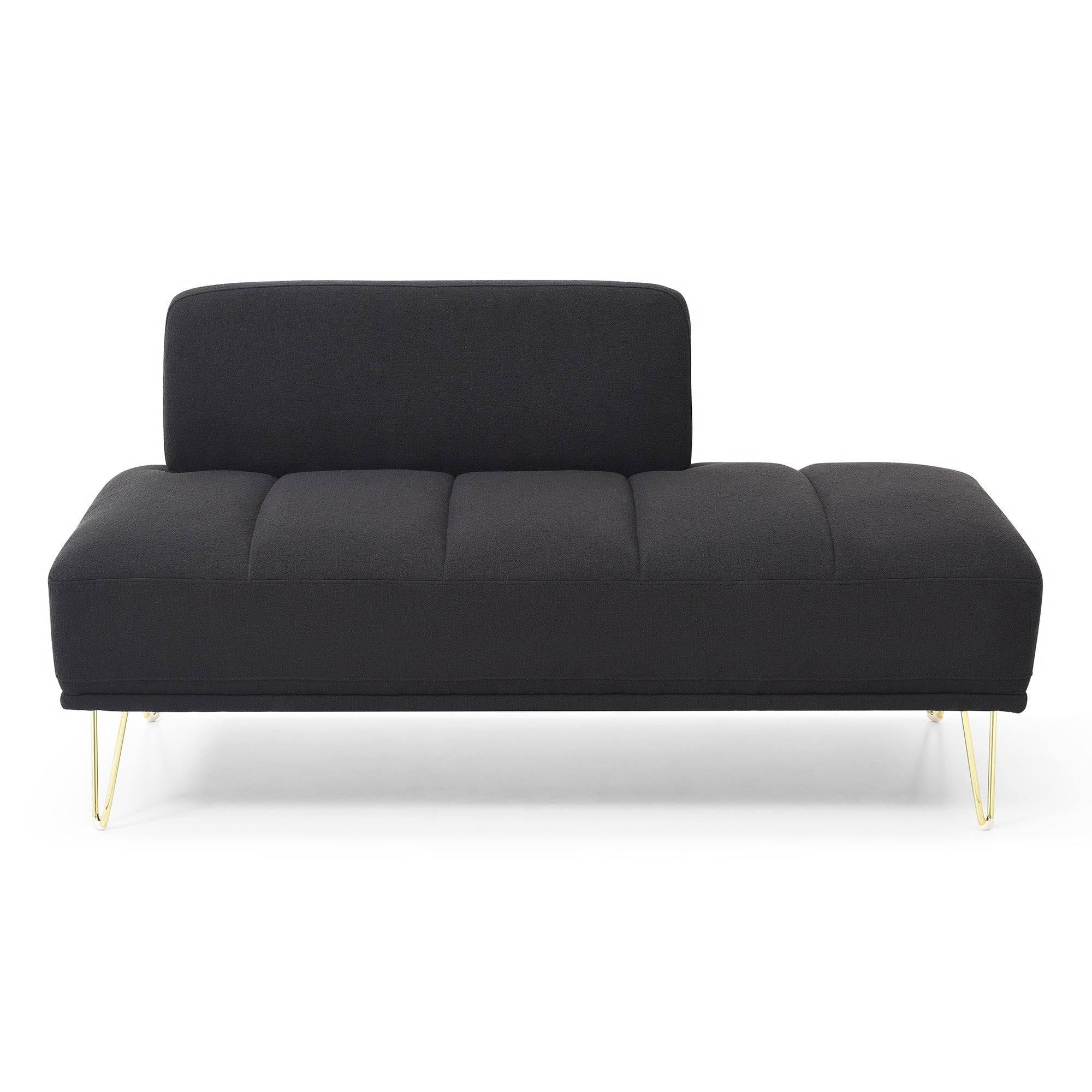 Banc de chevet rembourré noir moderne 56,3 avec pieds en métal doré pour chambre à coucher