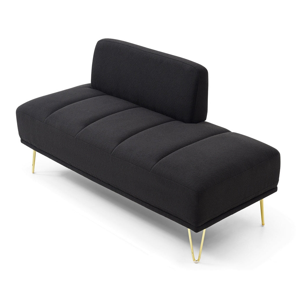Banc de chevet rembourré noir moderne 56,3 avec pieds en métal doré pour chambre à coucher