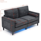 Canapé causeuse moderne en lin noir 57,87 pouces avec lumières LED et 2 ports USB pour le salon