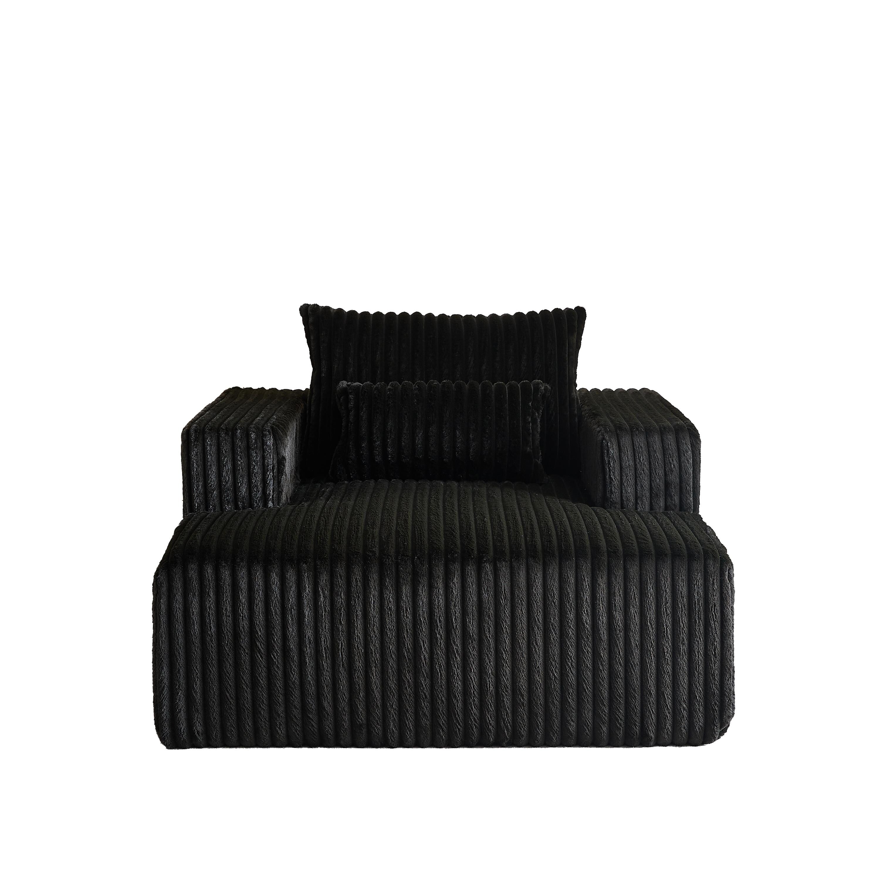 Fauteuil de salon moderne en velours côtelé noir 62,5" avec 2 coussins
