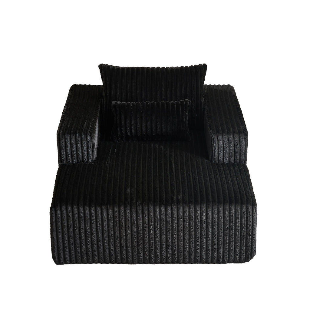 Fauteuil de salon moderne en velours côtelé noir 62,5" avec 2 coussins