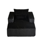Fauteuil de salon moderne en velours côtelé noir 62,5" avec 2 coussins