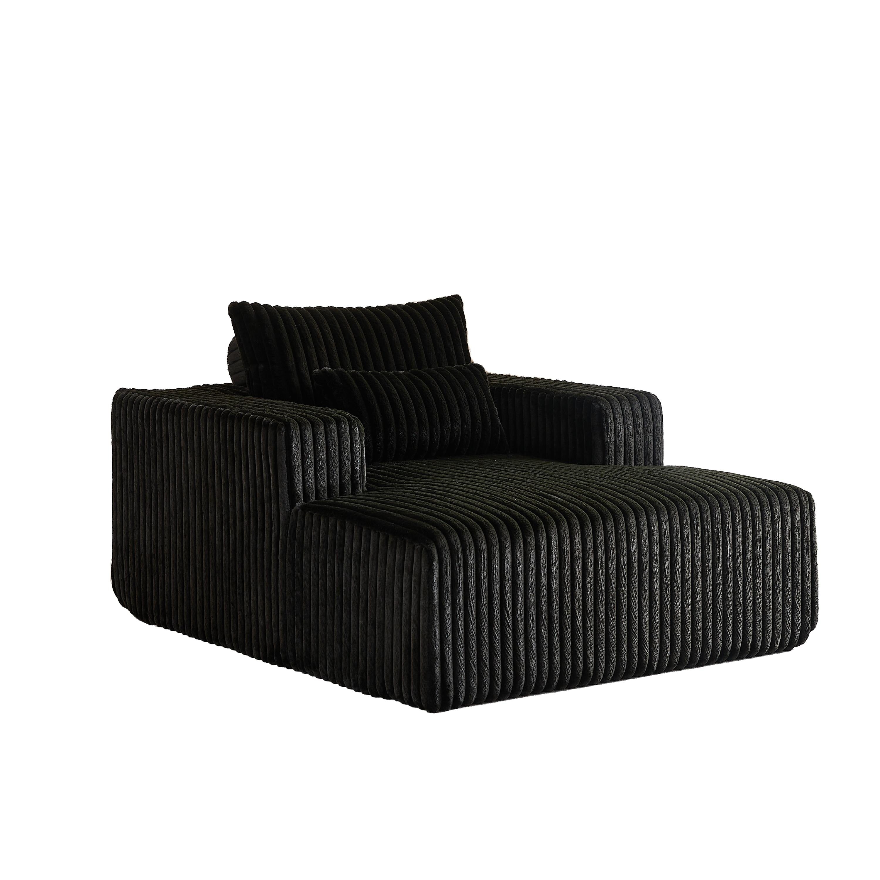 Fauteuil de salon moderne en velours côtelé noir 62,5" avec 2 coussins