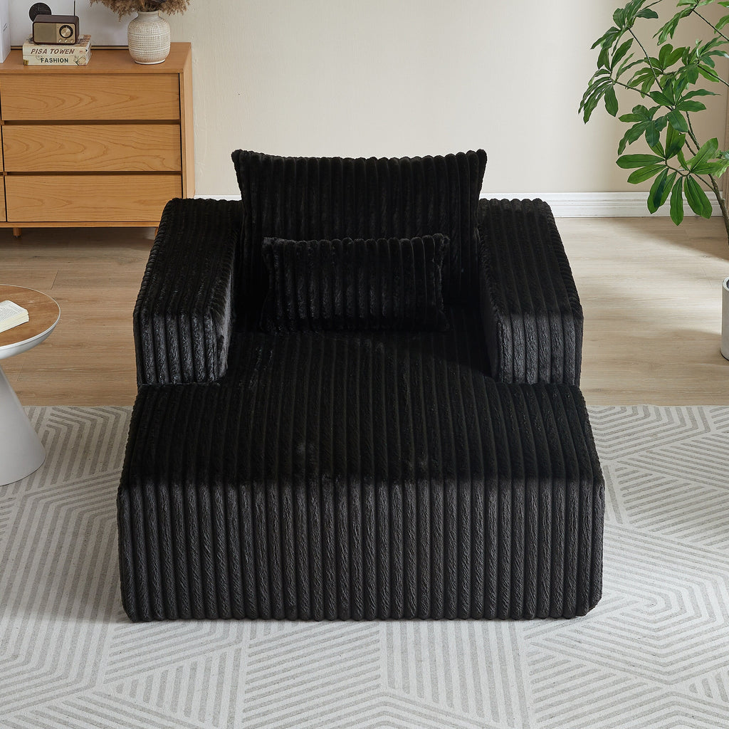 Fauteuil de salon moderne en velours côtelé noir 62,5" avec 2 coussins