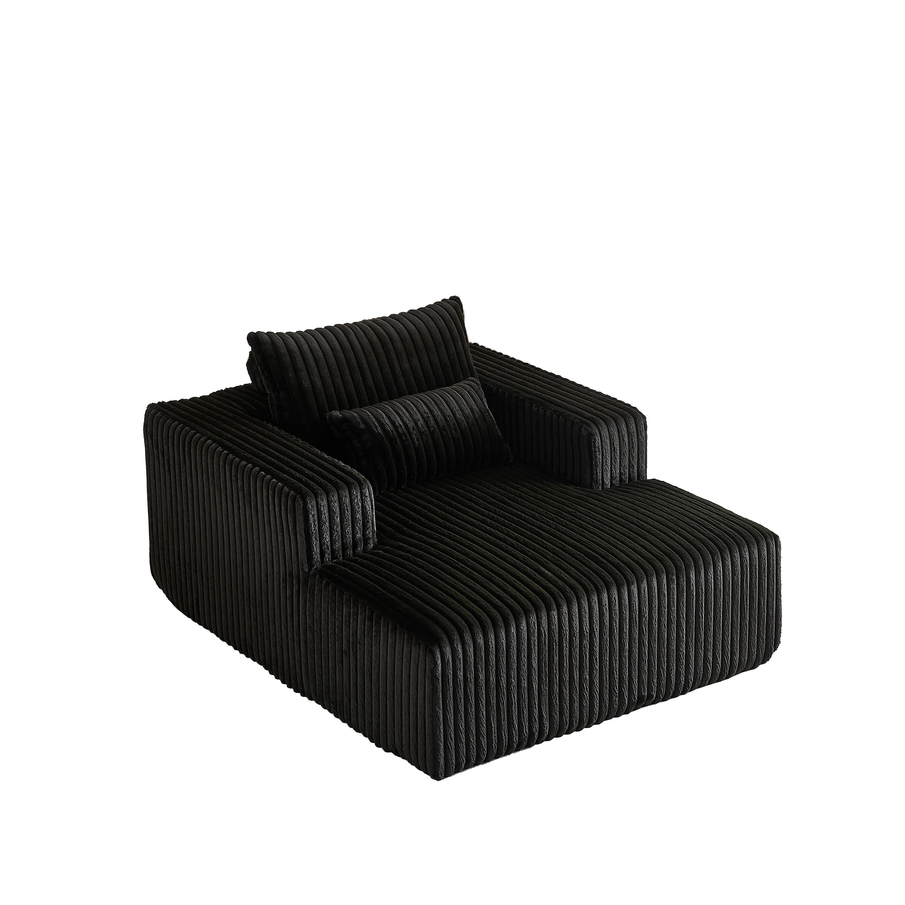 Fauteuil de salon moderne en velours côtelé noir 62,5" avec 2 coussins