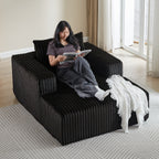 Fauteuil de salon moderne en velours côtelé noir 62,5" avec 2 coussins