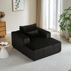 Fauteuil de salon moderne en velours côtelé noir 62,5" avec 2 coussins