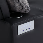 Canapé-lit Bluetooth 3 en 1 en cuir noir moderne 70.86 avec 2 ports USB et support pour téléphone