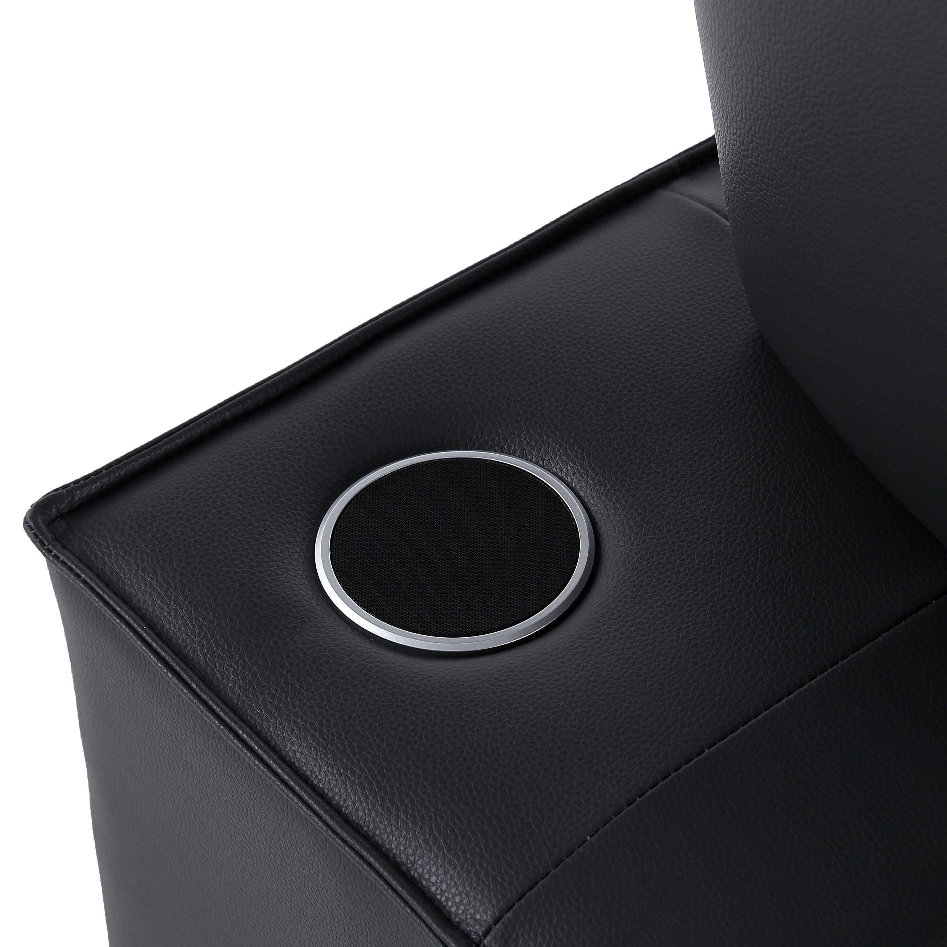 Canapé-lit Bluetooth 3 en 1 en cuir noir moderne 70.86 avec 2 ports USB et support pour téléphone