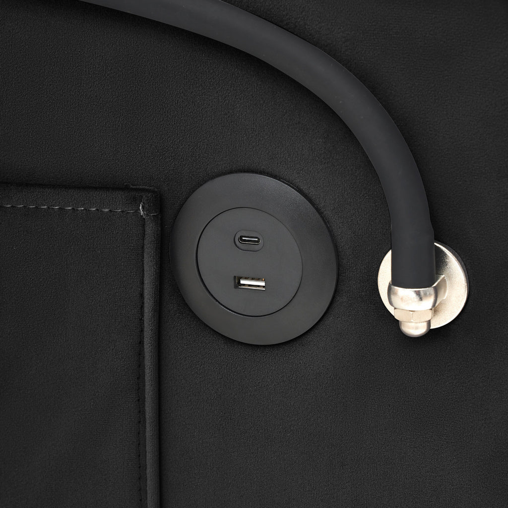 Canapé-lit convertible 3 en 1 noir moderne 70.86 avec dossier réglable et port de chargement USB pour salon