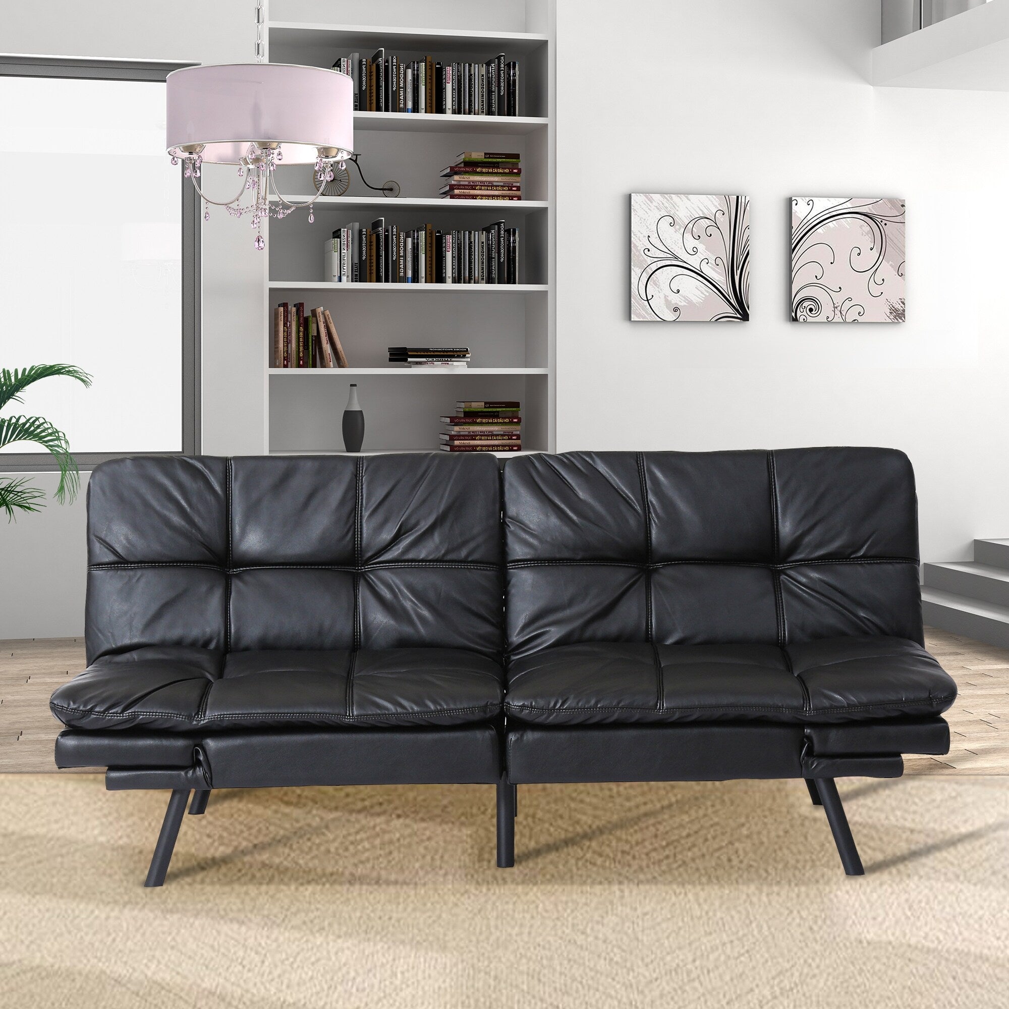 Canapé-lit convertible noir moderne de 71 places avec dossiers et accoudoirs réglables pour le salon