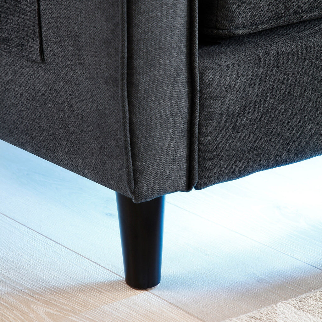 Canapé 3 places en lin noir moderne 75.2 avec éclairage LED et 2 ports USB pour le salon