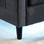 Canapé 3 places en lin noir moderne 75.2 avec éclairage LED et 2 ports USB pour le salon