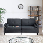 Canapé 3 places en lin noir moderne 75.2 avec éclairage LED et 2 ports USB pour le salon