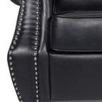 Canapé 3 places en similicuir noir moderne 80 avec pieds en bois de bouleau et clous décoratifs pour le salon