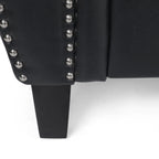 Canapé 3 places en similicuir noir moderne 80 avec pieds en bois de bouleau et clous décoratifs pour le salon