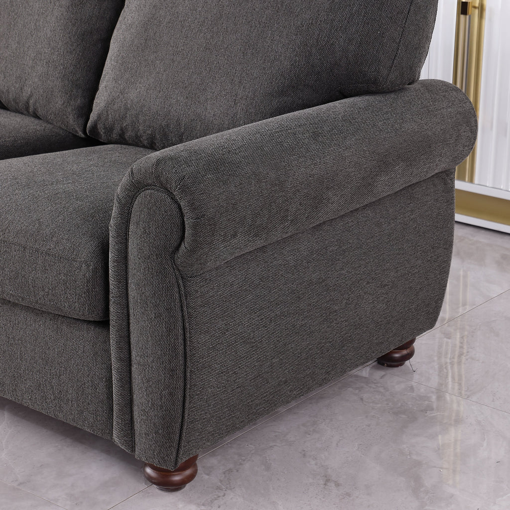 Canapé 3 places noir moderne en chenille 84,6 avec accoudoirs roulés et cadre en bois massif pour salon