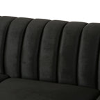 Canapé 3 places en velours noir moderne 84, avec accoudoirs roulés, capitonné et boutons, avec garniture cloutée et dossier incurvé pour le salon