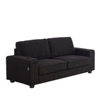 Canapé 3 places en velours côtelé noir moderne 86,5 avec deux espaces de rangement, ports de chargement USB et deux porte-gobelets