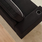 Canapé 3 places en velours côtelé noir moderne 86,5 avec deux espaces de rangement, ports de chargement USB et deux porte-gobelets