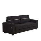 Canapé 3 places en velours côtelé noir moderne 86,5 avec deux espaces de rangement, ports de chargement USB et deux porte-gobelets