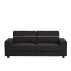 Canapé 3 places en velours côtelé noir moderne 86,5 avec deux espaces de rangement, ports de chargement USB et deux porte-gobelets