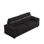 Canapé 3 places en velours côtelé noir moderne 86,5 avec deux espaces de rangement, ports de chargement USB et deux porte-gobelets